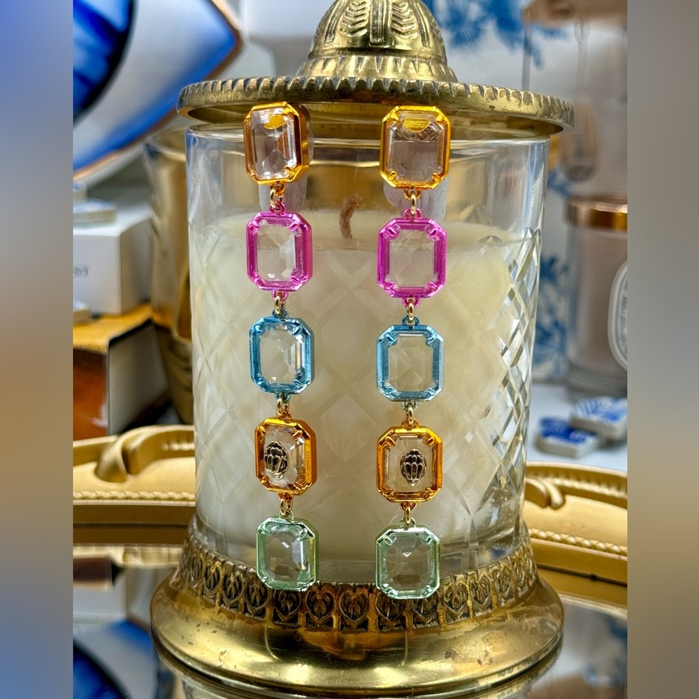 🆕 KURT GEIGER LONDON 🧿 NWOT Eagle Head Multicolor Crystal Linear Drop Earring - Picture 16 of 16